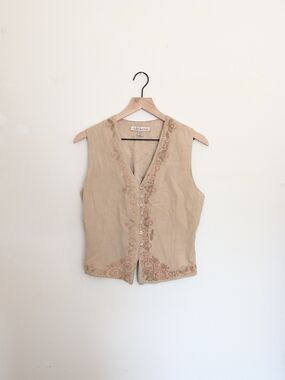 Karavan Beige Embroidered Button-Front Vest